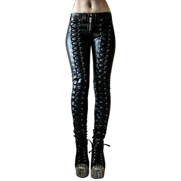 Steampunk Skinny Lace-Up Trousers Black