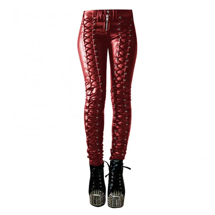 Steampunk Skinny Lace-Up Trousers Red