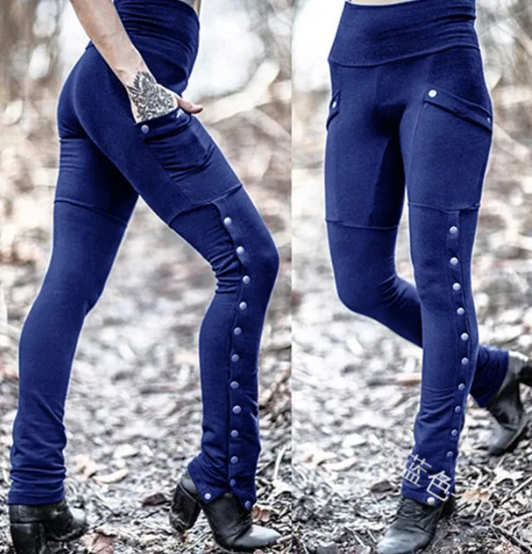 Steampunk Skinny Pants With Rivets Blue