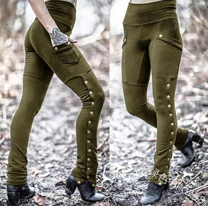 Steampunk Skinny Pants With Rivets Green
