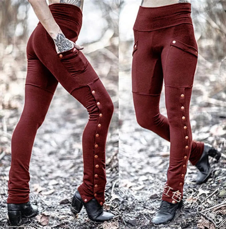 Steampunk Skinny Pants With Rivets Red