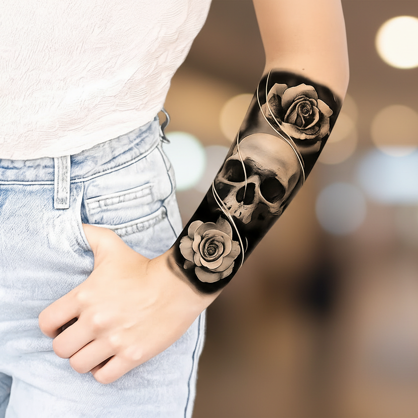 Steampunk Skull And Rose Tattoo chic