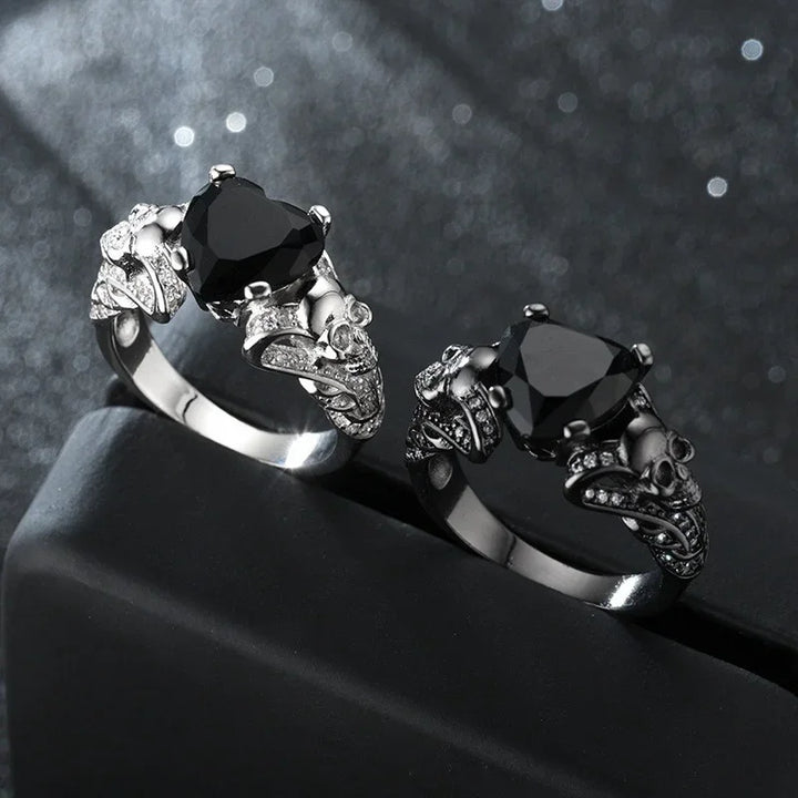 Steampunk Skull Heart Ring dramatic