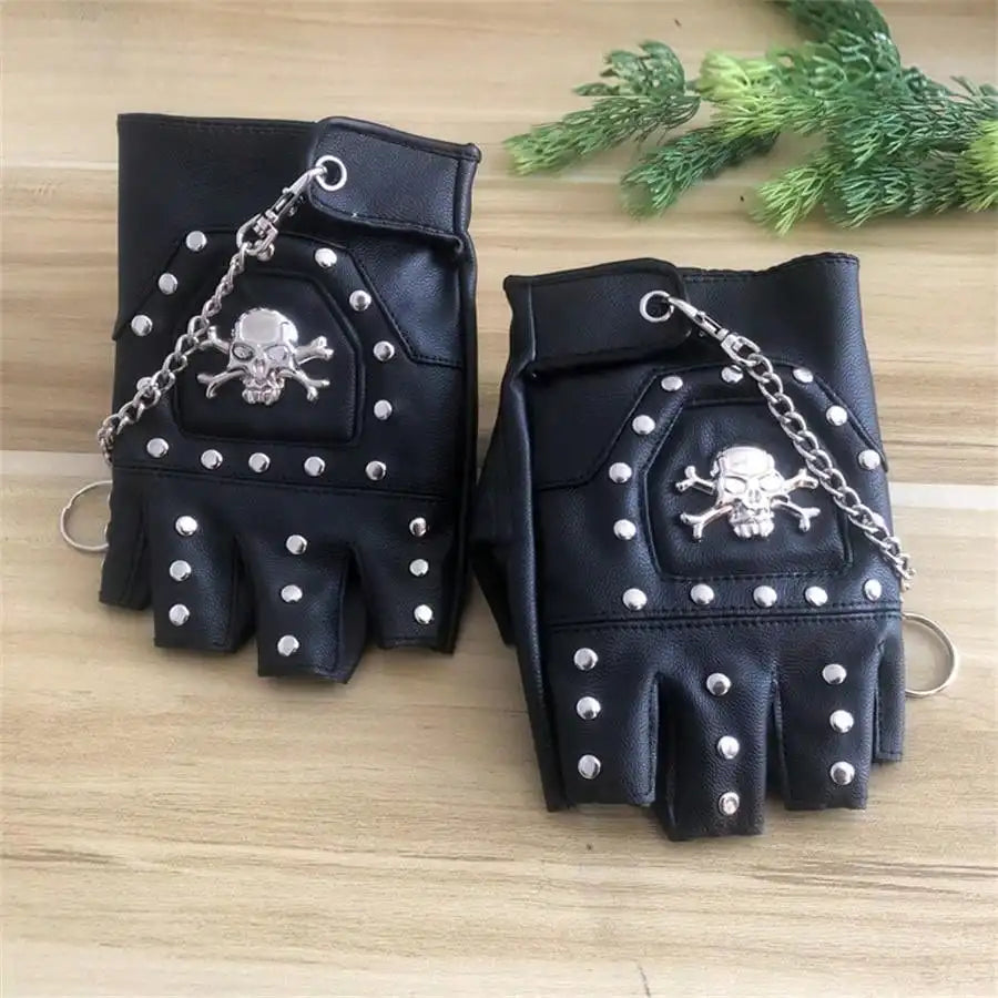 Steampunk Skull Leather Gloves