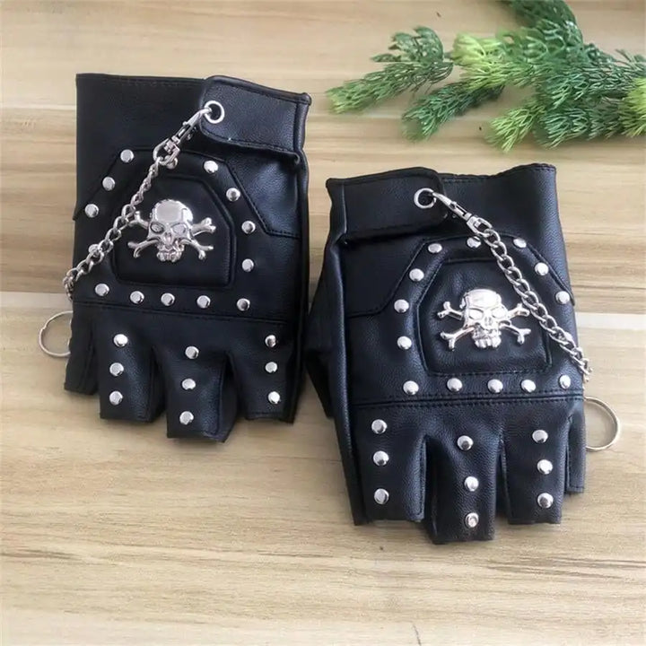 Steampunk Skull Leather Gloves