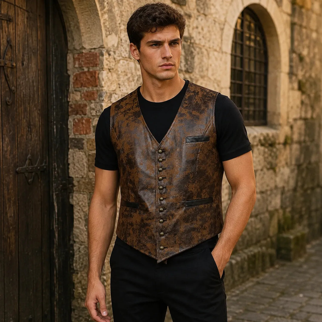 Steampunk Sleeveless Jacket With Rivet Buttons