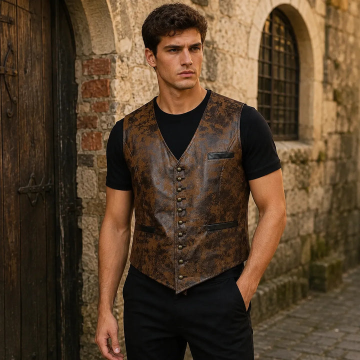 Steampunk Sleeveless Jacket With Rivet Buttons