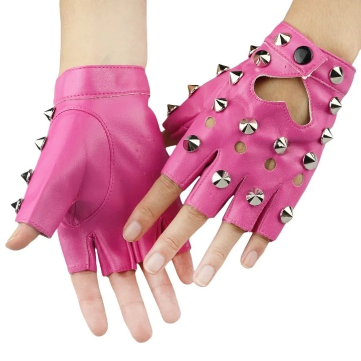 Steampunk Spiked Gloves Fuchsia