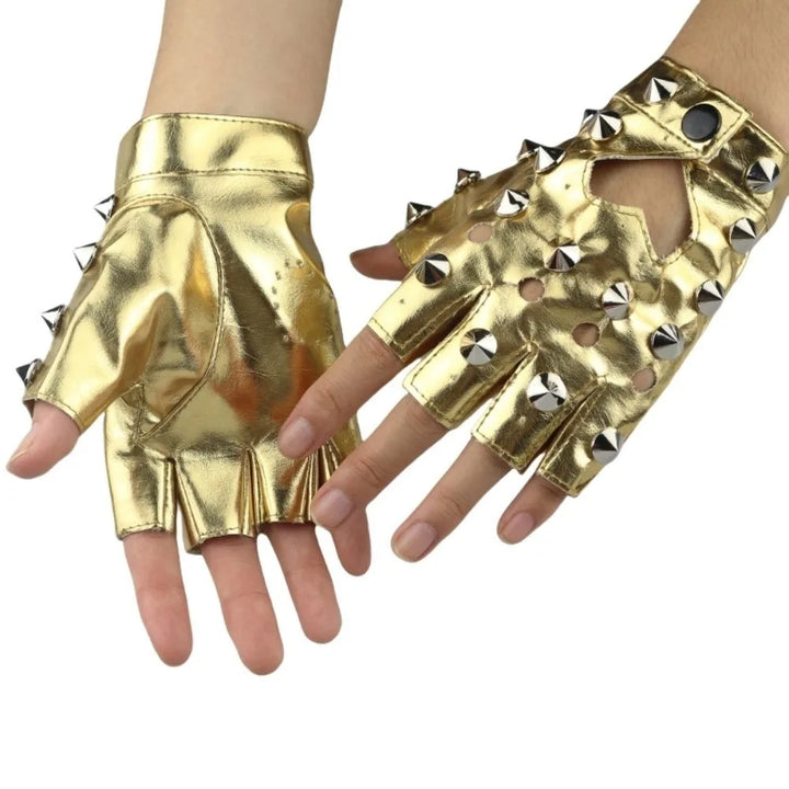 Steampunk Spiked Gloves Gold