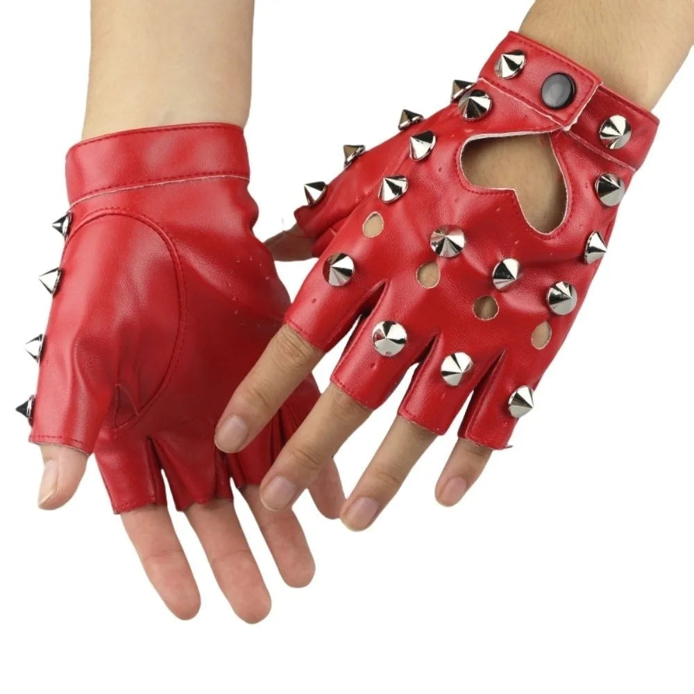 Steampunk Spiked Gloves Red