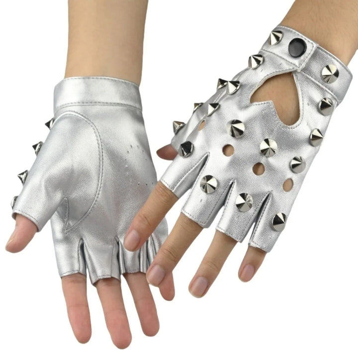 Steampunk Spiked Gloves Silver