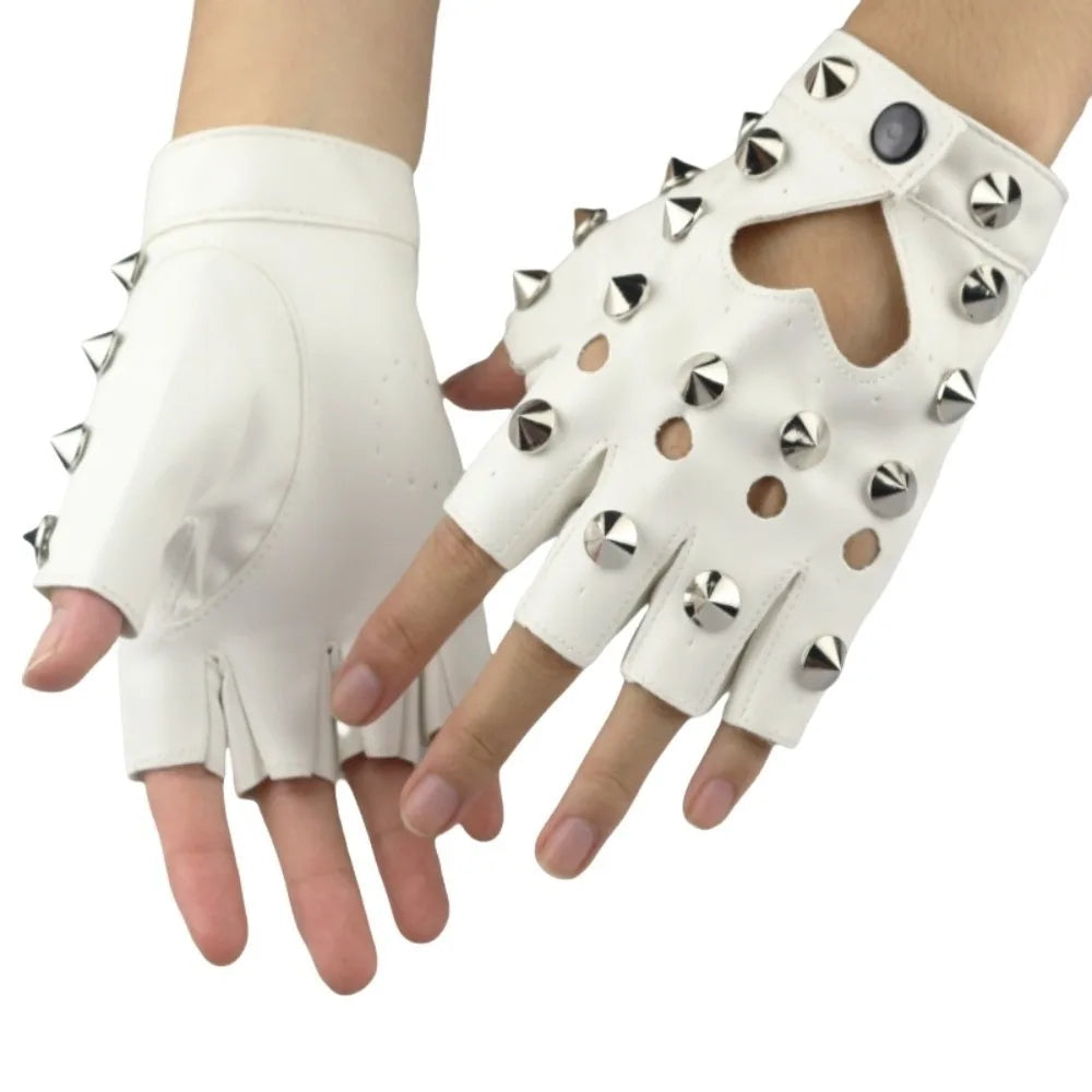Steampunk Spiked Gloves White