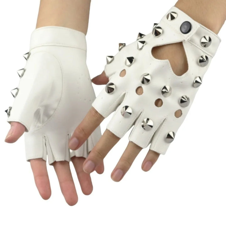 Steampunk Spiked Gloves White