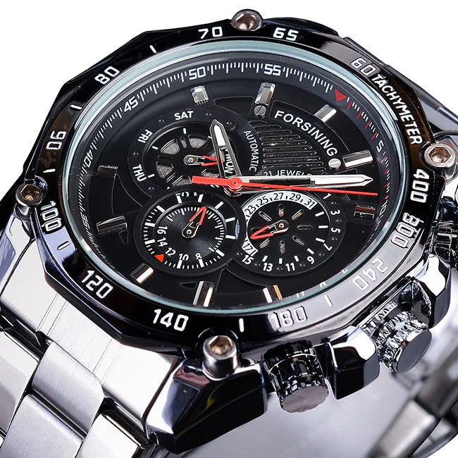 Steampunk Sports Wristwatch Black Silver