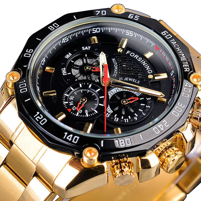Steampunk Sports Wristwatch Gold Black