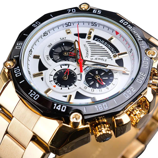 Steampunk Sports Wristwatch Gold White