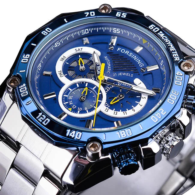 Steampunk Sports Wristwatch Silver Blue
