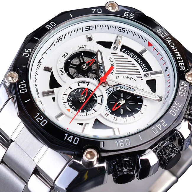 Steampunk Sports Wristwatch White Silver