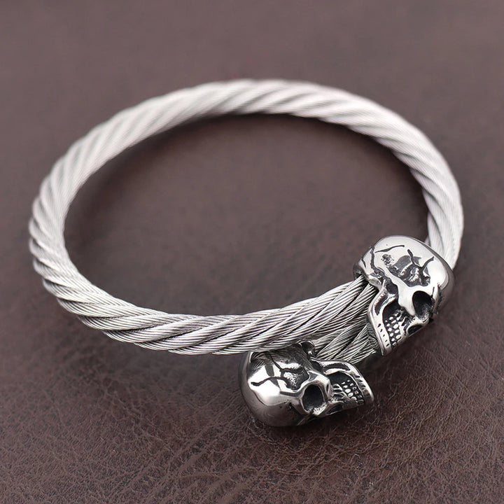 Steampunk Stainless Steel Double Skull Bracelet