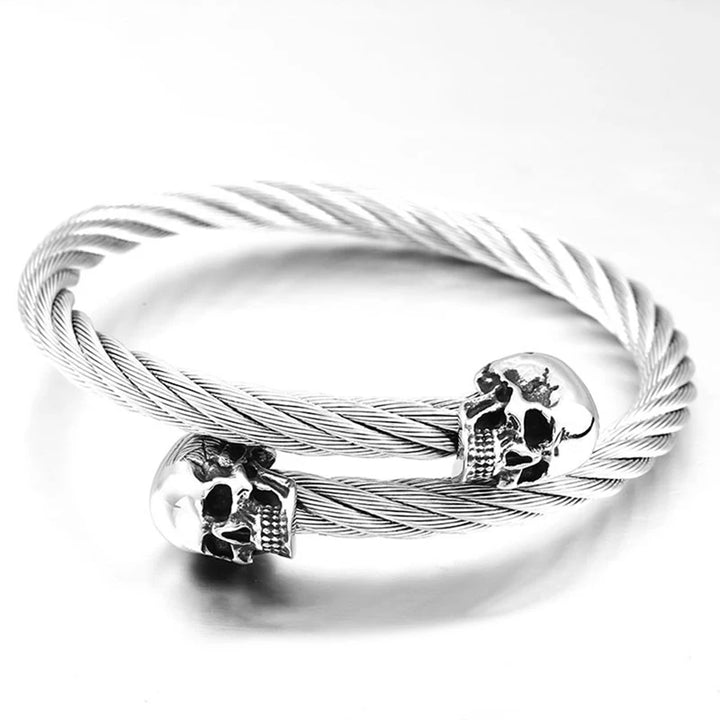 Steampunk Stainless Steel Double Skull Bracelet chic