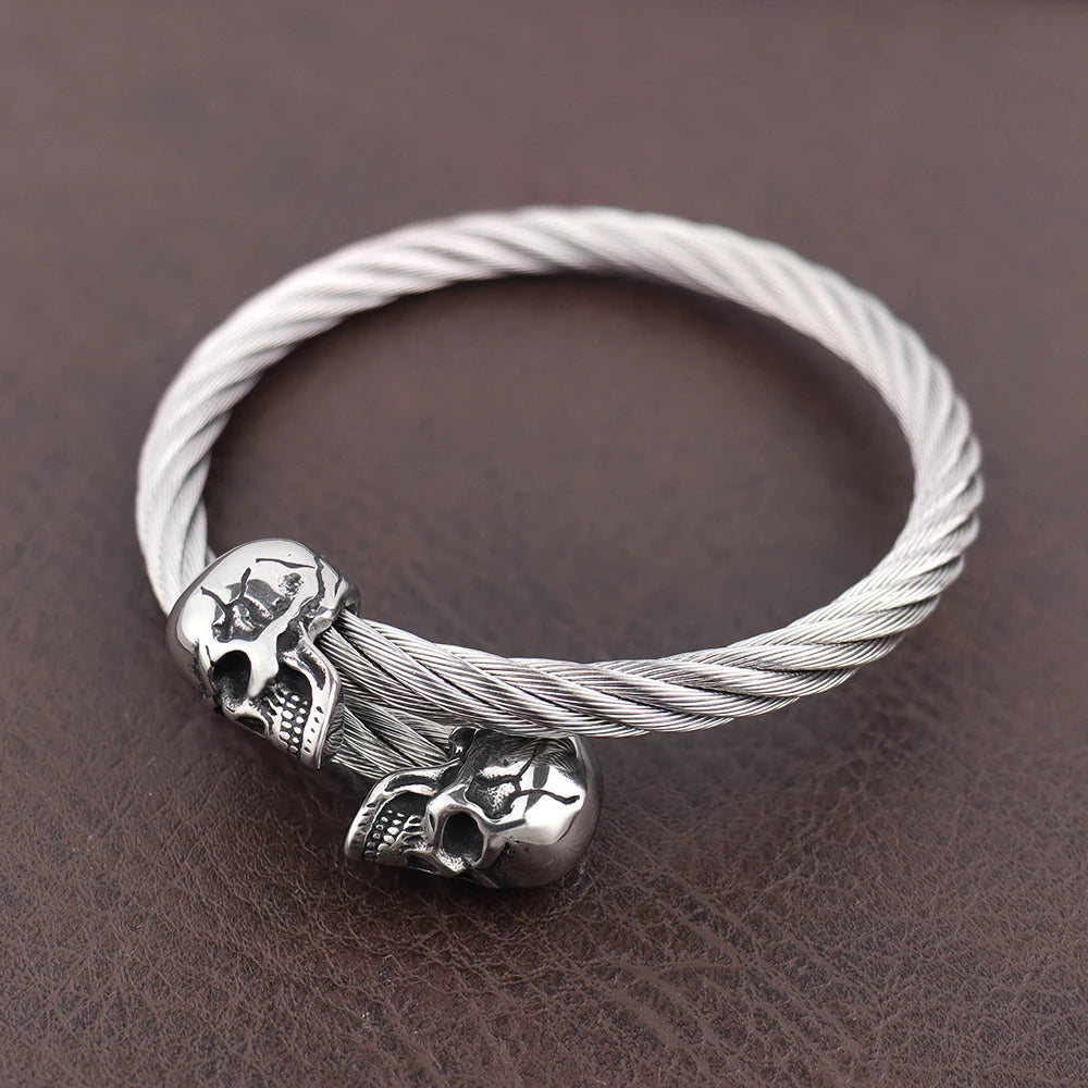 Steampunk Stainless Steel Double Skull Bracelet elegant