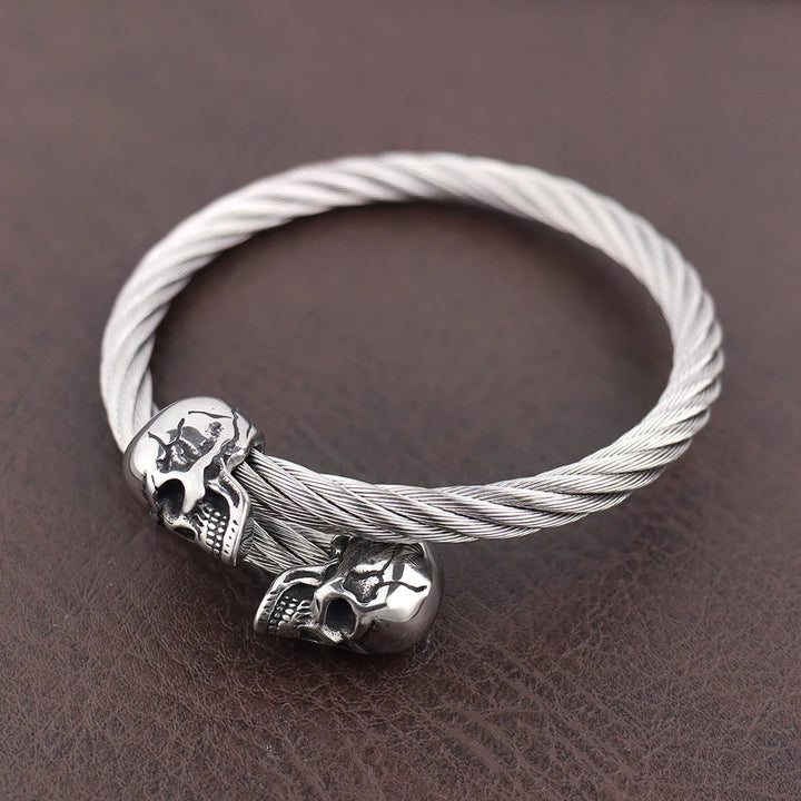 Steampunk Stainless Steel Double Skull Bracelet elegant