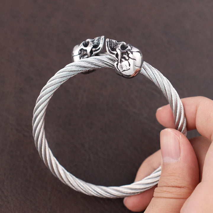 Steampunk Stainless Steel Double Skull Bracelet quality