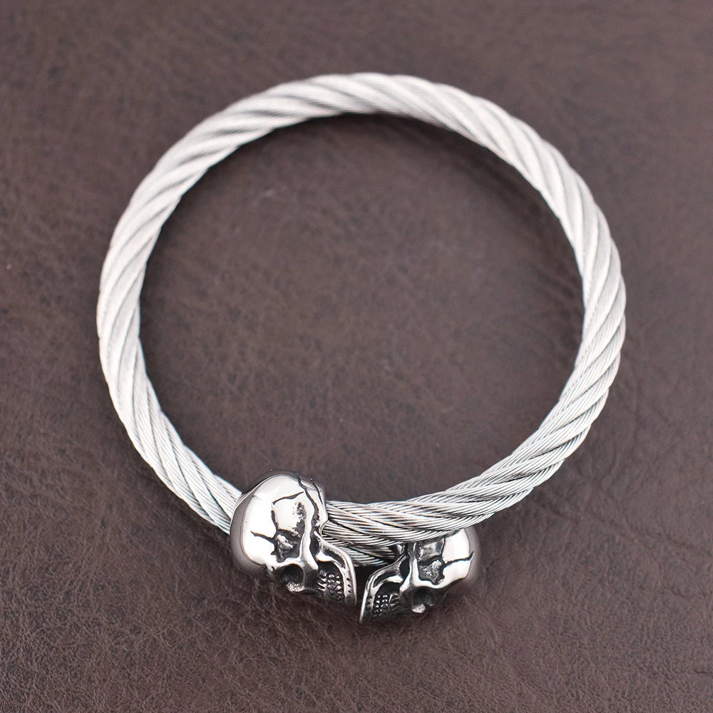 Steampunk Stainless Steel Double Skull Bracelet tendance