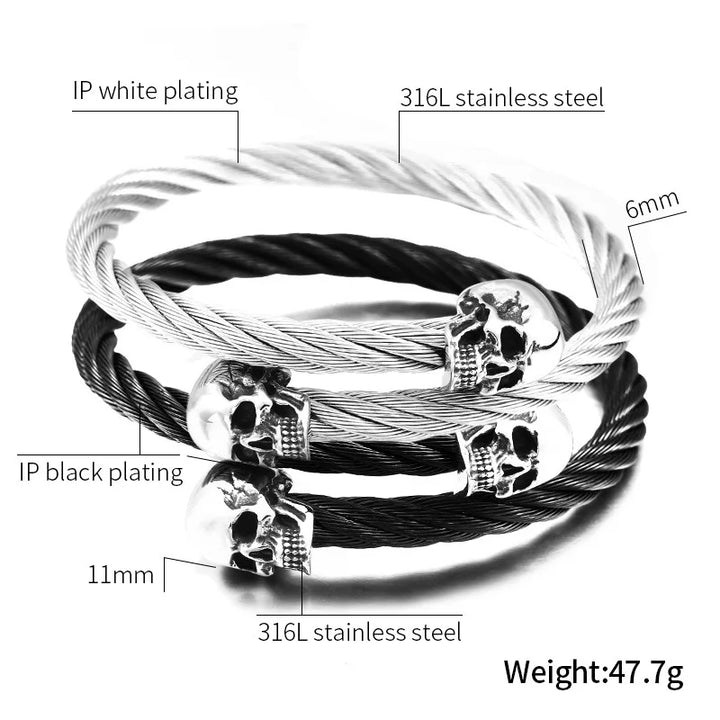 Steampunk Stainless Steel Double Skull Bracelet unique