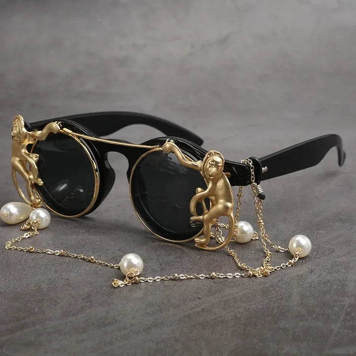 Steampunk Sunglasses with Pearl Chain