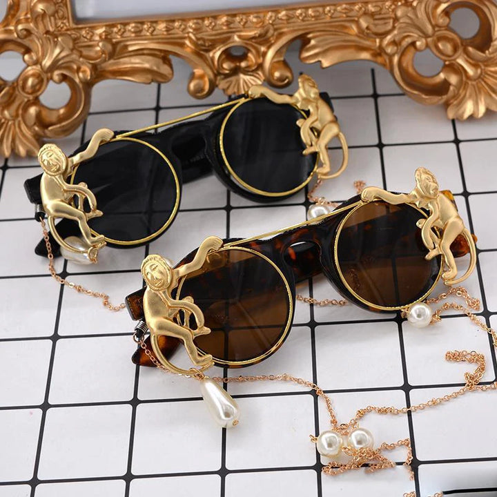 Steampunk Sunglasses with Pearl Chain Both