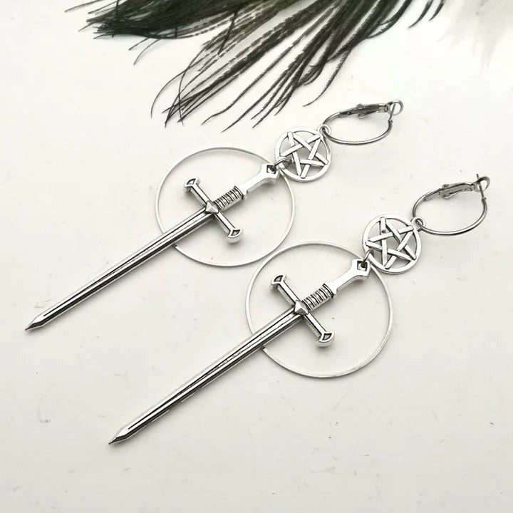 Steampunk Sword Earrings Metal