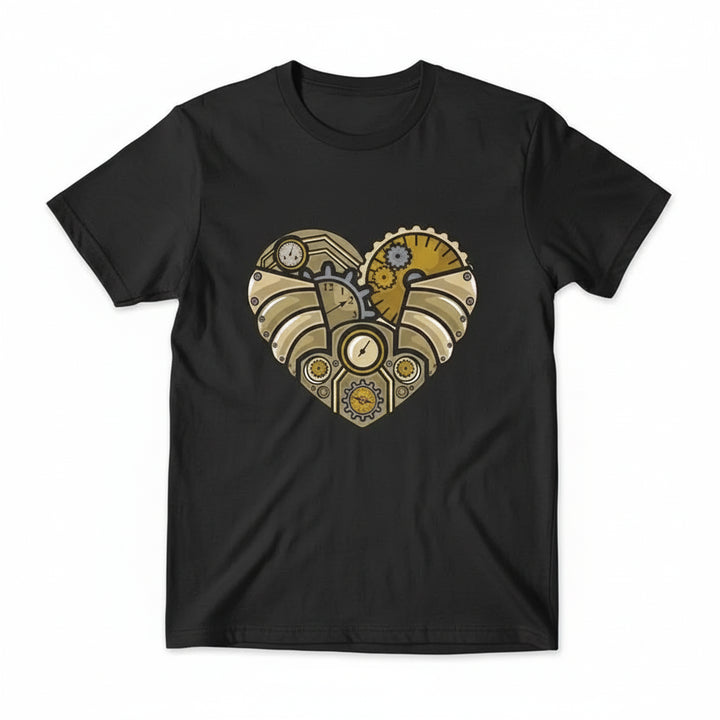 Steampunk T-shirt With a Mechanical Heart bold