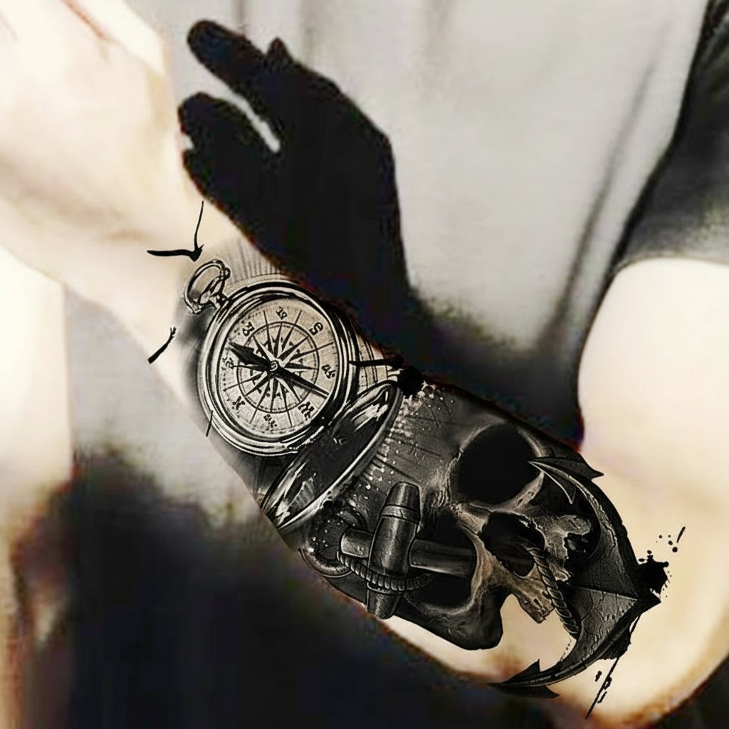 Steampunk Tattoo Compass Skull