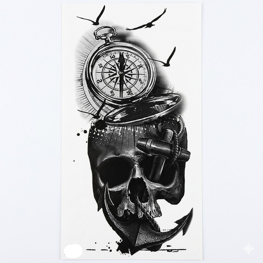 Steampunk Tattoo Compass Skull stylish