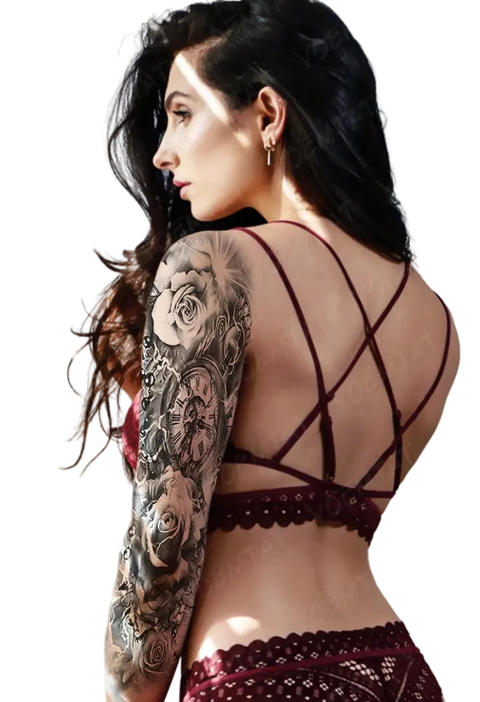 Steampunk Tattoo Woman Rose Flowers chic