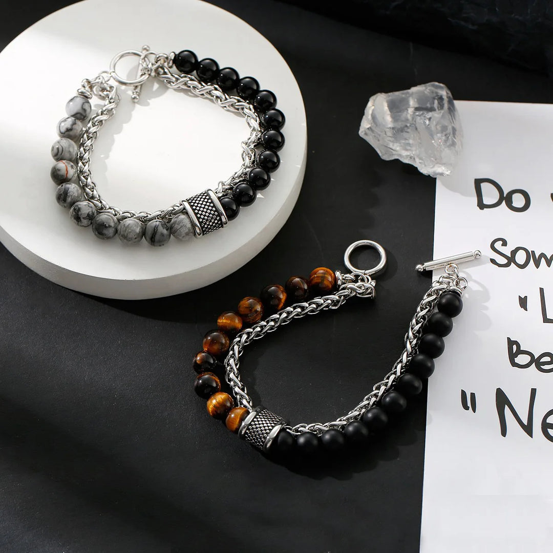 Steampunk Tiger's Eye And Stainless Steel Bracelet