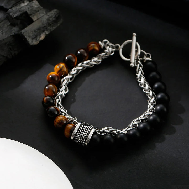 Steampunk Tiger's Eye And Stainless Steel Bracelet chic