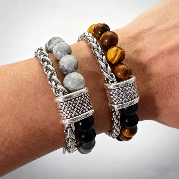 Steampunk Tiger's Eye And Stainless Steel Bracelet elegant