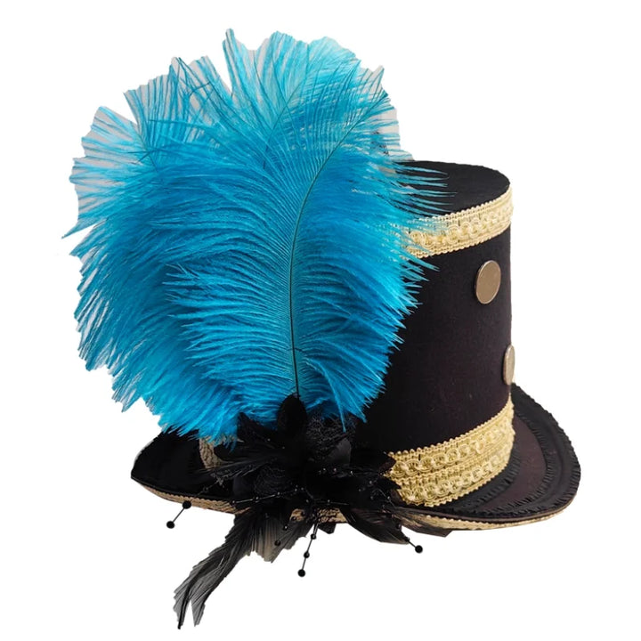 Steampunk Top Hat With Blue Feather – vintage style