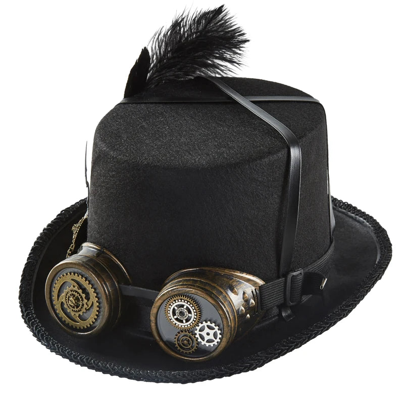Steampunk Top Hat with a Feather Black