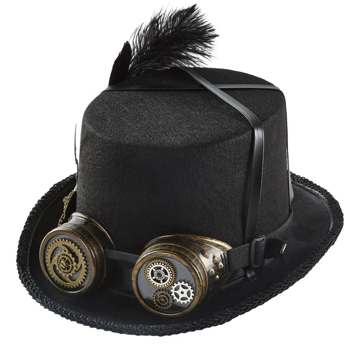 Steampunk Top Hat with a Feather Black