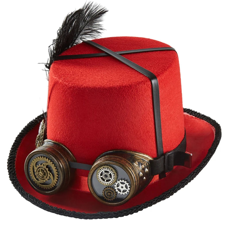 Steampunk Top Hat with a Feather Red