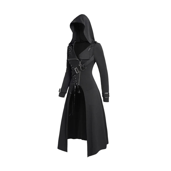 Steampunk Trench Coat with Hood Black