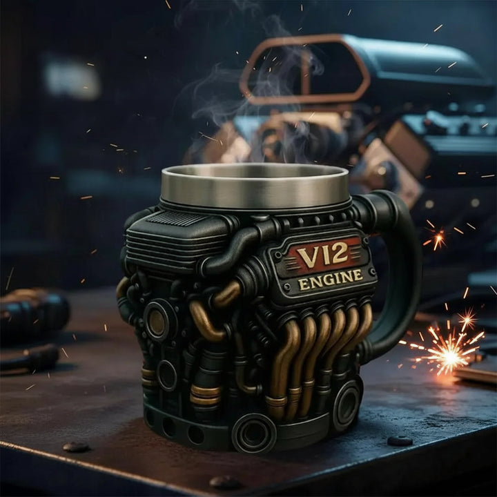 Steampunk V12 Engine Mug