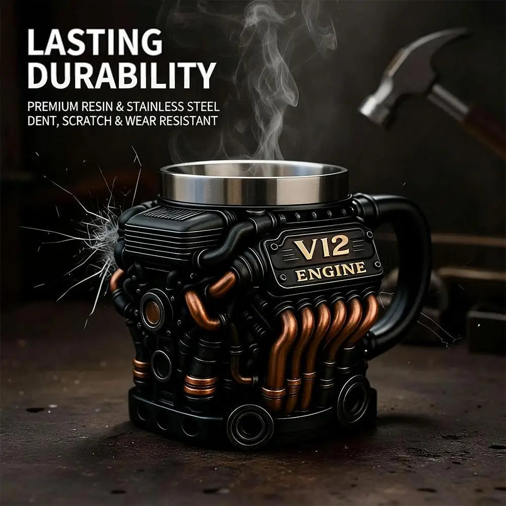 Steampunk V12 Engine Mug durable