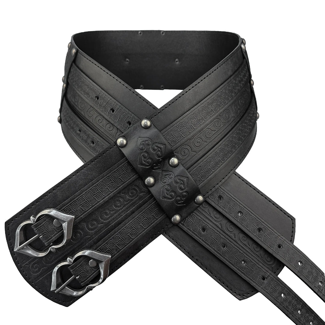 Steampunk Viking Belt With Stuble Patterns Black