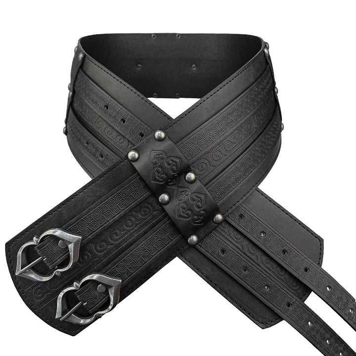 Steampunk Viking Belt With Stuble Patterns Black
