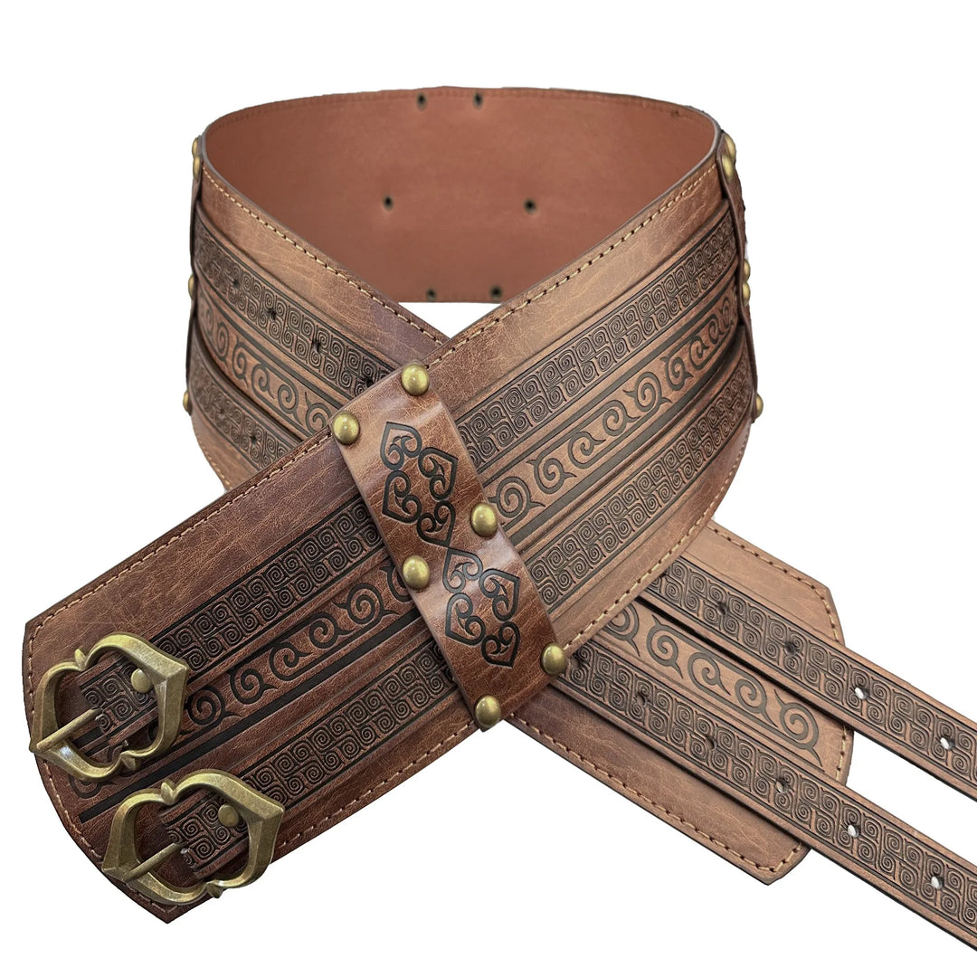 Steampunk Viking Belt With Stuble Patterns Brown 