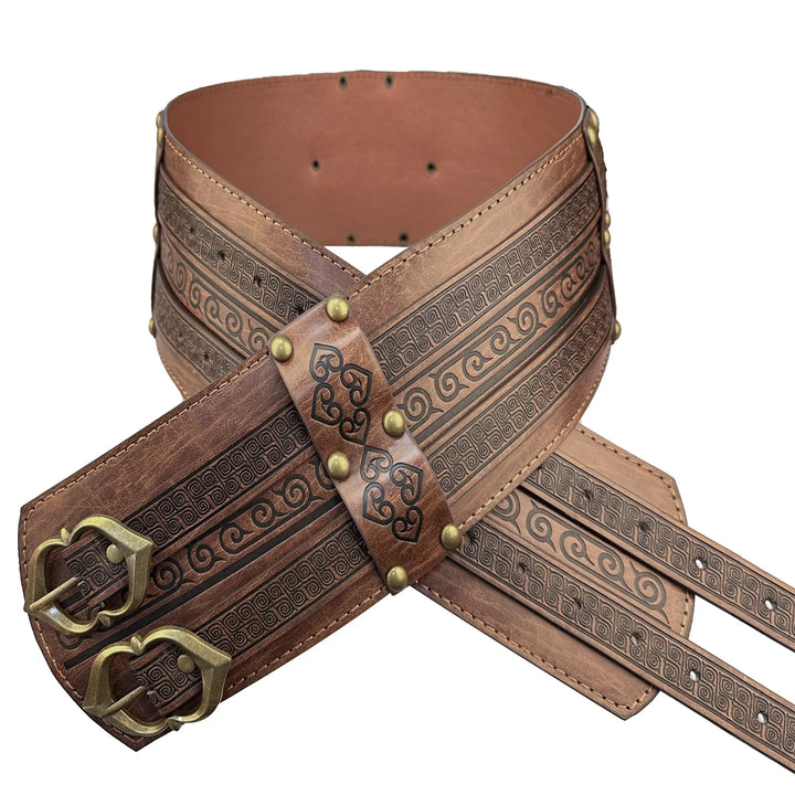 Steampunk Viking Belt With Stuble Patterns Brown 